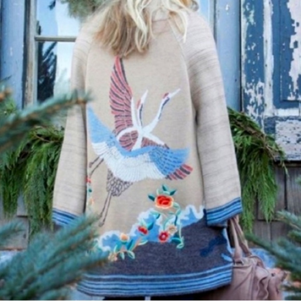 Anthropologie Embroidered Crane Cardigan NWOT extremely oversized - Picture 11 of 14